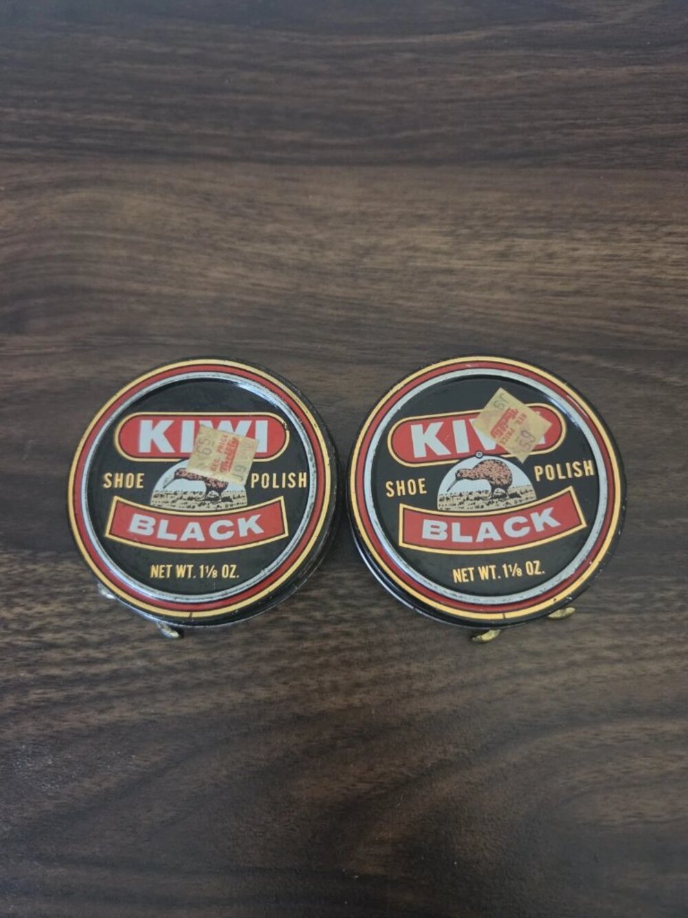 Vintage Kiwi Black Shoe Polish Metal Tins 1-1/8 oz USA Made Butterfly Twist Key